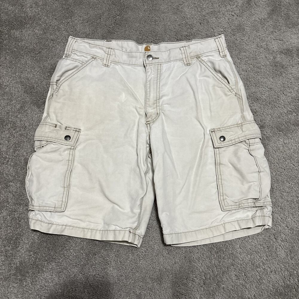 Carhartt Cargo Shorts Mens 36 White Relaxed Fit Cotton Canvas Workwear 100277
